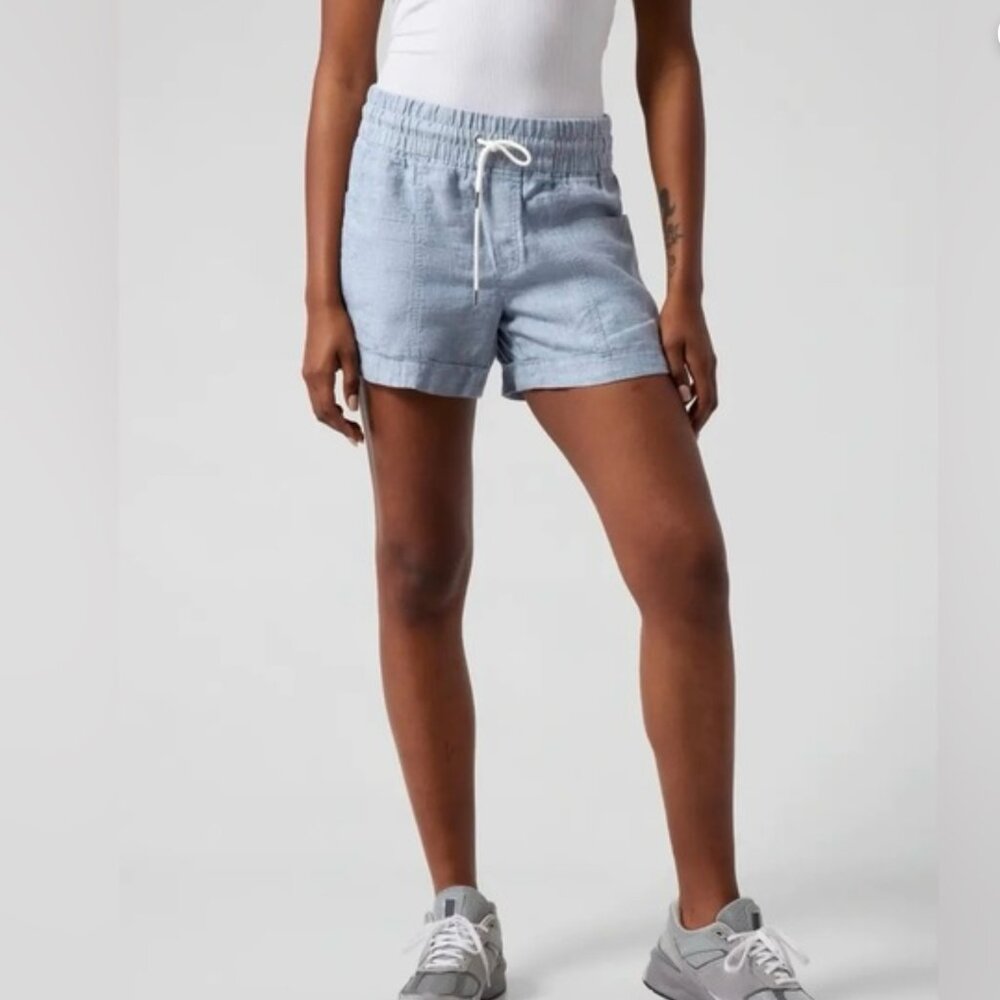 Athleta Cabo shorts linen pockets drawstring  WHITE 8